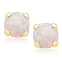 10k Yellow Gold Cabochon Cushion Cut Created Opal Stud Earrings : womens jewelry earring yellow gold jewelry cabochon cushion octobers birthstone