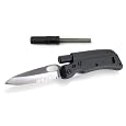 Tool Logic SL3 Tactical Folding 1/2 Serrated Knife With Magnesium Fire Starter and Signal Whistle, Black