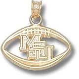Mississippi State Bulldogs Solid 10K Gold ''MSU'' Pierced Football Pendant
