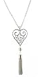 Necklace - N205 - Heart with Tassel Pendant ~ Silver Tone