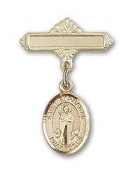 14K Gold Baby Badge with St. Barnabas Charm and Polished Badge Pin