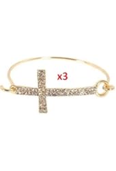 3 Pieces of Goldtone with Clear Iced Out Cross Metal Bangle Bracelet