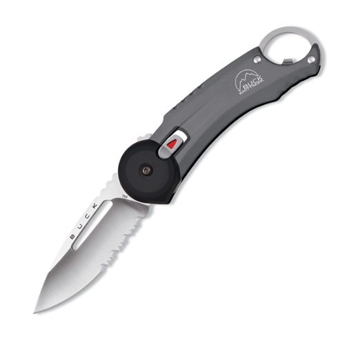 Buck 750 Redpoint Safe Spin Locking Folding Knife (Platinum, Serrated)