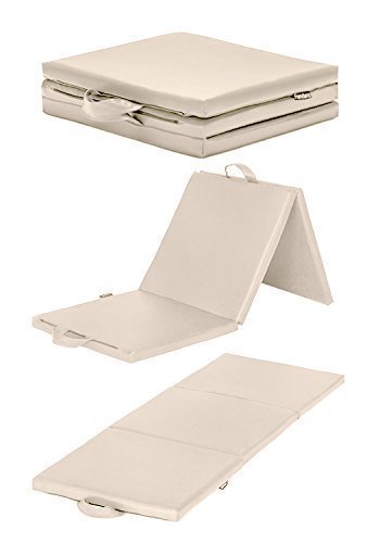Cream Faux Leather 2 inch thick Folding Play Gymnastics Training Crash Safety Mat - 2ft x 6ft