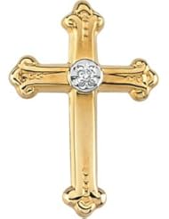 Clevereves 14K Yellow Gold 15.00X10.50 mm Cross Lapel Pin W Diamond