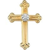 14k Yellow Gold Cross Lapel Pin With Diamond 15x10.5mm