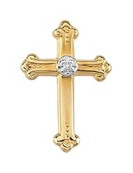 14K White Yellow Gold Cross Lapel Pin With Diamond