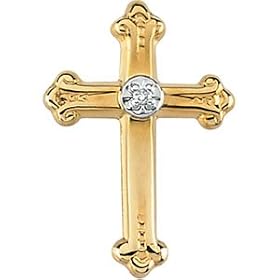 14k Yellow Gold Cross Lapel Pin With Diamond 15x10.5mm by 