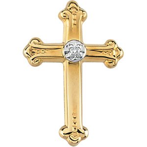 15.00X10.50 Mm 14K Yellow Gold Cross Lapel Pin W Diamond by 