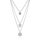 Eve's Addiction Fleur De Lis, Heart, and Peace Sign Triple Charm Necklace