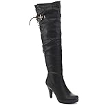 FOREVER CECI-11 Women's Kitty Heel Back Lace Up Over The Knee High Boots, Color:BLACK, Size:6