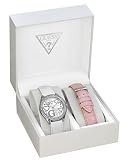 Guess Women's U96019L1 Pink Leather Quartz Watch with White Dial