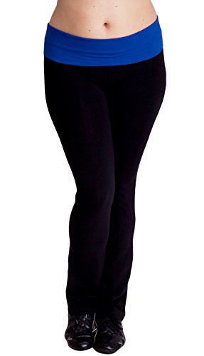 Ladies Plus Size Fold-Over Color Waist Cotton Yoga Pants, Multiple Colors Available