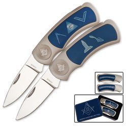 Masonic Collectible Folding Knife Set Hunting Knives