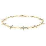 10K Yellow Gold 1/10 ct. Diamond Cross Bracelet