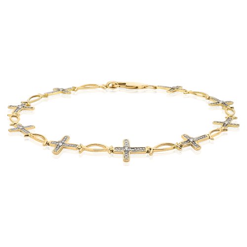 Diamond Cross Bracelet 10K Yellow Gold 0.12 ct.