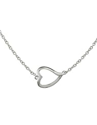 Sterling Silver 16" Sideways Open Heart Necklace