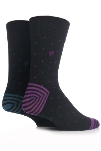 SockShop Men's Micro Dot with Striped Heel and Toe Socks (2 Pair)