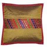 Mirror Work Pillow Cover, Hand Embroidered, Authentic Product. Size 16X16.