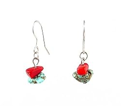 Earrings - E352 - Genuine Turquoise and Coral Gemstones ~ Chips
