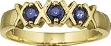 14K Gold Hugs & Kisses Three Stone Ring with Blue Sapphires