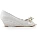ELEGANTPARK Women Peep Toe Pumps Bows Mid Heel Wedges Satin Wedding Bridal Shoes