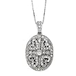 14k White Gold Link Chain with Oval Heart Locket Pendant Necklace- 18" (0.28ctw)