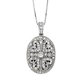 14k White Gold Link Chain with Heart Locket Pendant Necklace- 18 (0.28ctw).