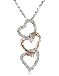 18k Rose Gold Plated Sterling Silver Diamond Triple Heart Pendant Necklace (1/6 Cttw, I-J Color, I2-I3 Clarity), 18"
