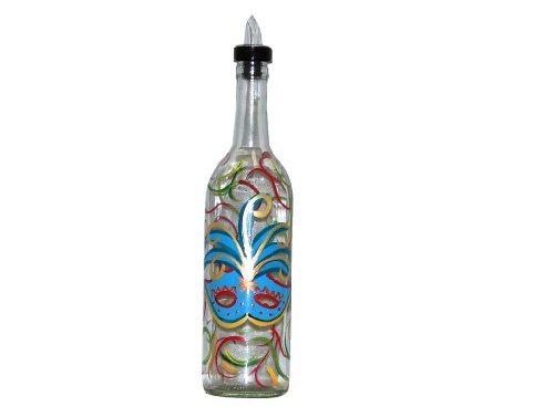 ArtisanStreet's Blue Mardi Gras Design Pour Bottle. Hand Painted, Signed By Artisan