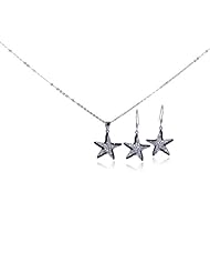 Nickel Free Sterling Silver Necklace & Earring Sets Black And Clear Star Set Necklace Height: 20.86mm Width: 19.33mm Adjustable 16"-18" Chain Included Earring Height: 19.90mm Width: 19.33mm