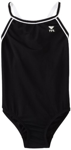 TYR Sport Girls' Durafast Diamondback With Stripping Swim Suit,Black/White,26