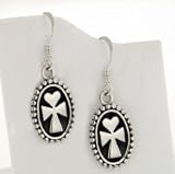 Sterling Silver Heart Peace Ankh Oval Cross Earrings