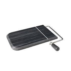 T&G Marble Art Cheese Board with Cutting Wire in Glossy Black. 21x14cm