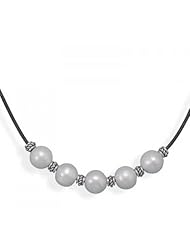 MMA Silver - 16 inch+2 inch Leather and Cultured Freshwater Pearl Necklace