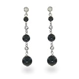 Eve's Addiction Black Onyx Bead Silver Drop Earrings
