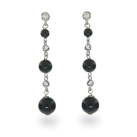 Black Onyx Bead Silver Drop Earrings by Eve's Addiction