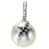 Clevereves 14K White Gold 01.25mm And 01.50 mm Genuine Blue Sapphire Starfish Accent For Pearl