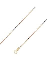 14K Solid 3 Tri Color Gold Bead Bar Chain Necklace 1.2mm (3/64 in.) - 22 in.