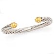 925 Silver Twisted Cable-Style Cuff Bracelet with 18k Gold Accents