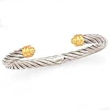 925 Silver Twisted Cable-Style Cuff Bracelet with 18k Gold Accents