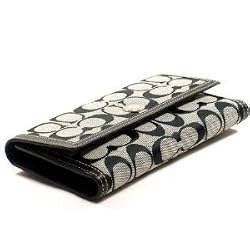 Coach Hamptons Signature Checkbook Wallet 42986 black White