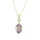 10k Yellow Gold Hexagon Cut Pink and White Quartz Pendant, 18