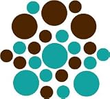 Set of 90 - Chocolate Brown / Turquoise Circles Polka Dots Vinyl Wall Graphic Decals Stickers