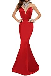 Sexy Satin/Tulle Mermaid Halter Jeweled Sheer Evening Dress/Prom Dress/Party Dress 