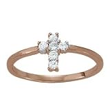 14K Rose Gold Diamond Cross Ring