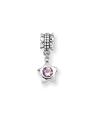 Pink CZ Star Charm in Silver for 3mm Charm Bracelets