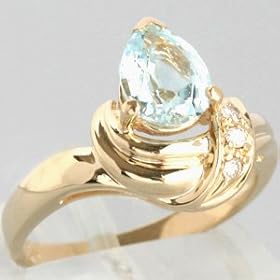 14K Yellow Gold Blue Topaz and Diamond Ring - OldCities Estate Jewelry by