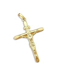 14k Yellow Gold Cross Crucifix Charm Pendant New