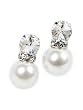 Silvertone White Faux Pearl and Rhinestone Drop Earrings Fashion Jewelry